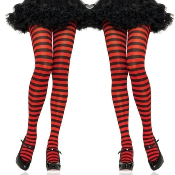 NWT Red Black Striped Tights One Size Fits Most Sexy Punk Goth Halloween Cosplay - Picture 1 of 9